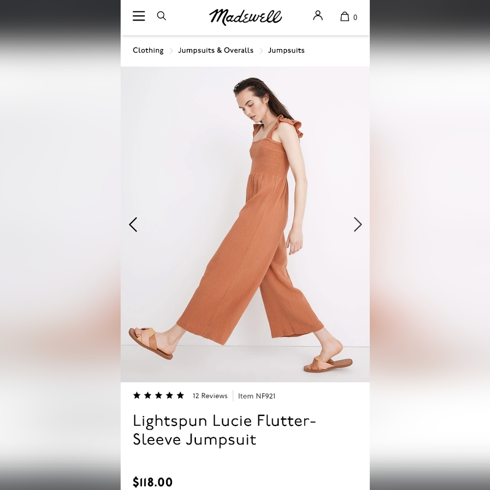 Madewell, Flutter-sleeve Jumpsuit, Wide Leg, Orange, Size 6